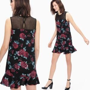 NWT Splendid Black & Red Chelsea Rose Dotted Mesh Shift Dress